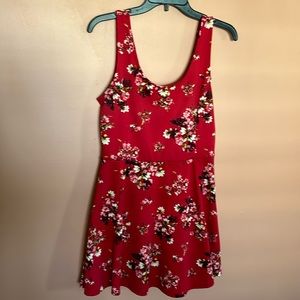 Red floral fit and flare mini dress